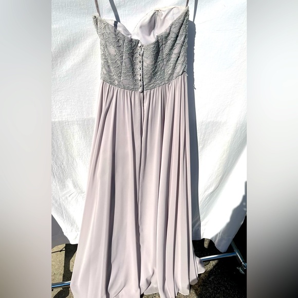 MoriLee bridesmaid/prom full length dress, lace bodice, strapless, chiffon skirt - Picture 2 of 9